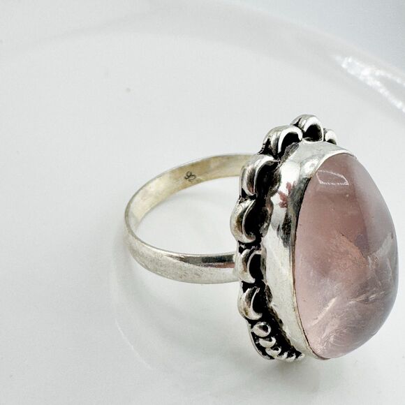 Vintage Rose Quartz Ring .925 Sterling Silver Deadstock Statement Bohemian NWOT - Picture 5 of 10